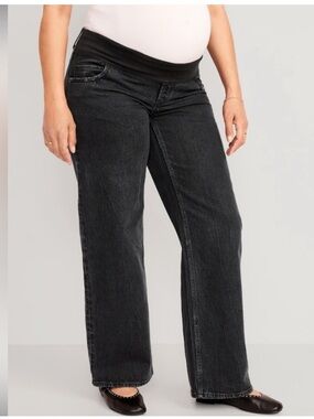 Old Navy Maternity Front Low Panel Wide Leg Jeans Black size 6 Long